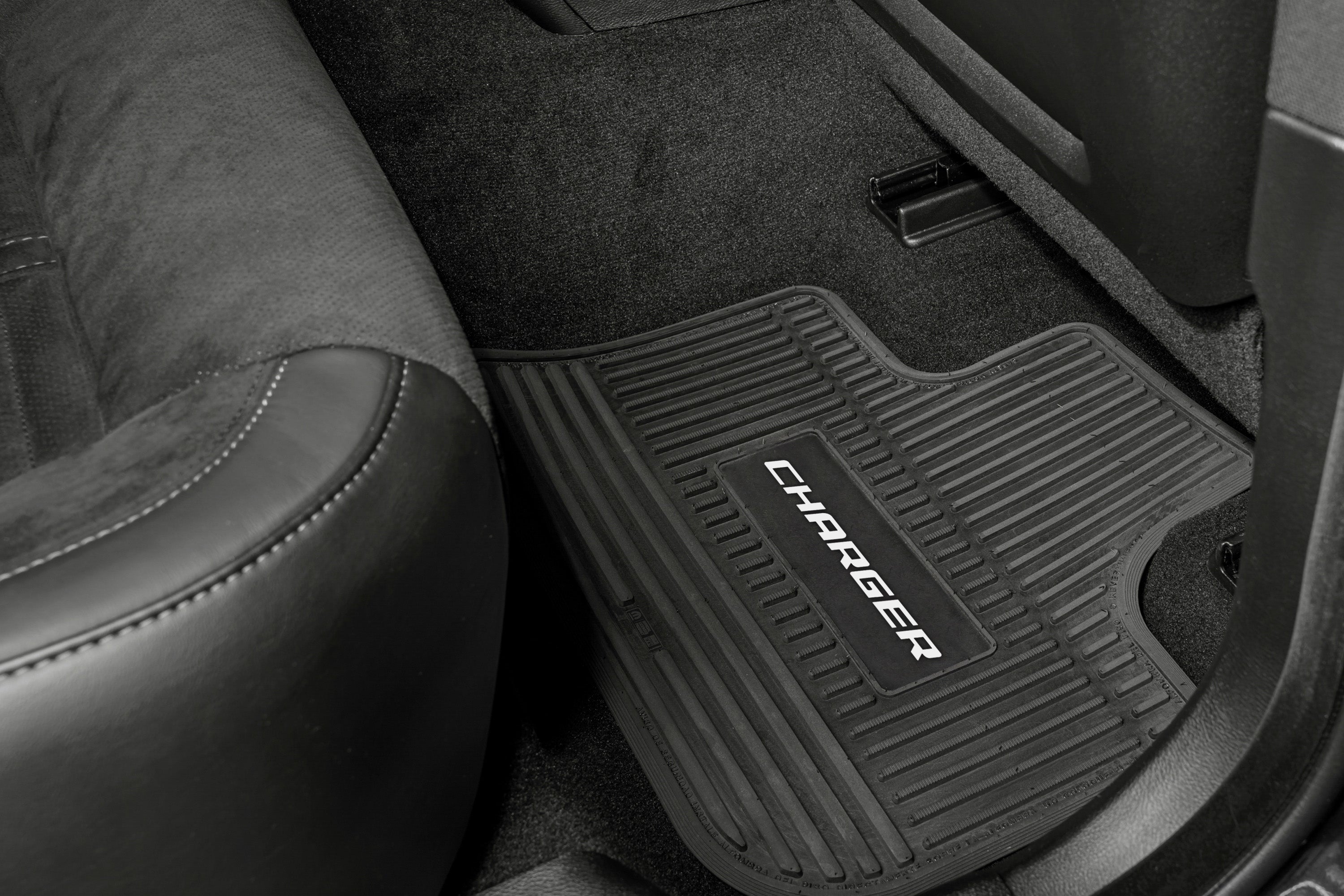 Charger Floor Mats 11-24 Dodge Charger AWD 4 Piece Custom Vintage Scene w/ Charger Insert - Black w/ Lime Insert FlexTread