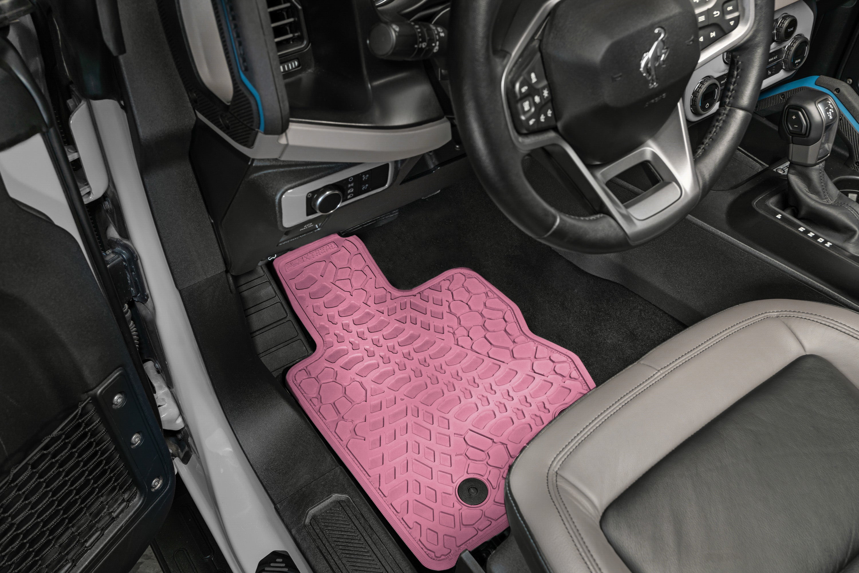 Bronco Floor Mats 21-23 Ford Bronco 2 Dr 4 Piece Tire Tread/Scorched Earth Scene - Pink FlexTread