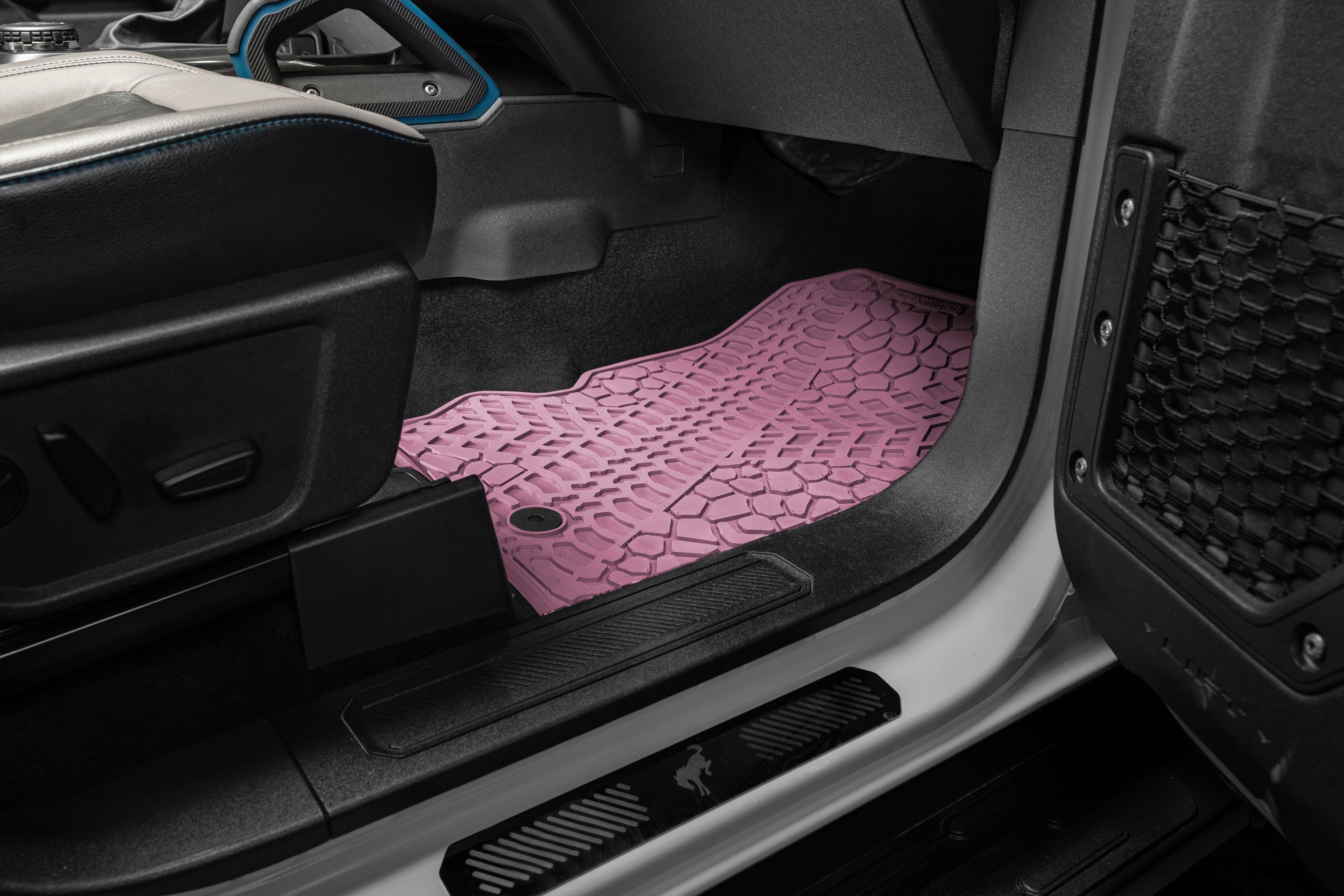 Bronco Floor Mats 21-23 Ford Bronco 2 Dr 4 Piece Tire Tread/Scorched Earth Scene - Pink FlexTread