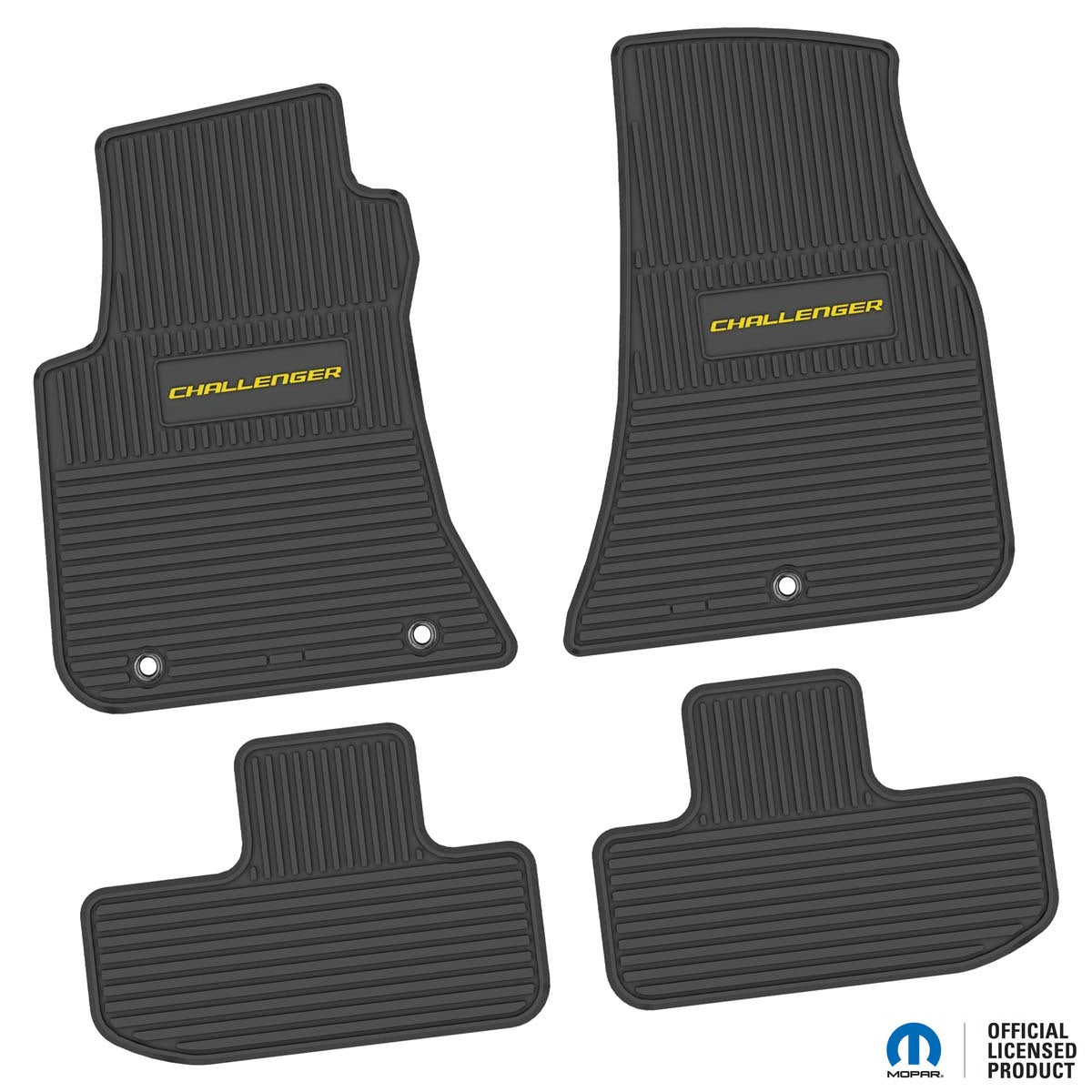 Challenger Floor Mats 11-23 Dodge Challenger RWD 4 Piece Custom Vintage Scene w/ Challenger Insert - Black w/ Yellow Insert FlexTread
