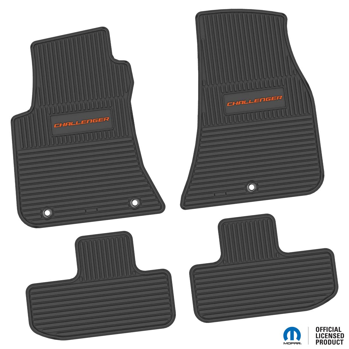 Challenger Floor Mats 11-23 Dodge Challenger RWD 4 Piece Custom Vintage Scene w/ Challenger Insert - Black w/ Orange Insert FlexTread