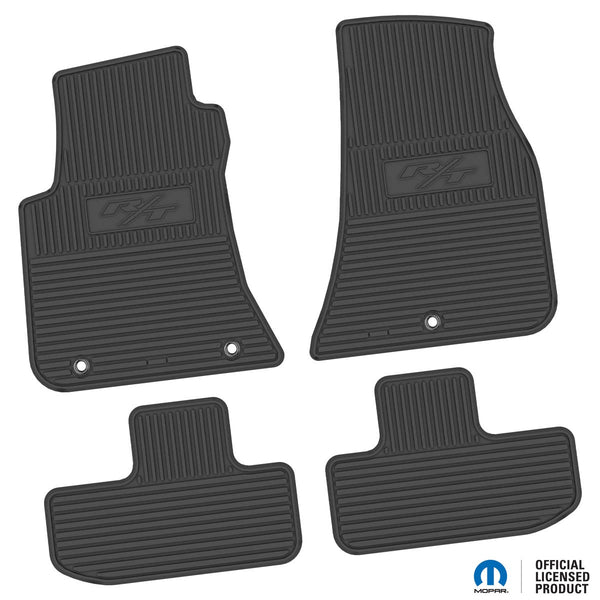 Challenger Floor Mats 11-23 Dodge Challenger RWD 4 Piece Custom Vintage Scene w/ R/T (2015-Current) Insert - Black FlexTread