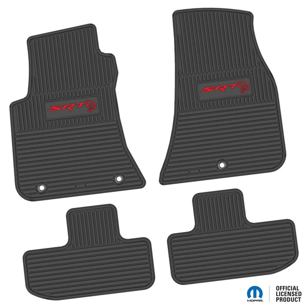 Challenger Floor Mats 11-23 Dodge Challenger RWD 4 Piece Custom Vintage Scene w/ SRT Hellcat Insert - Black w/ Red Insert FlexTread
