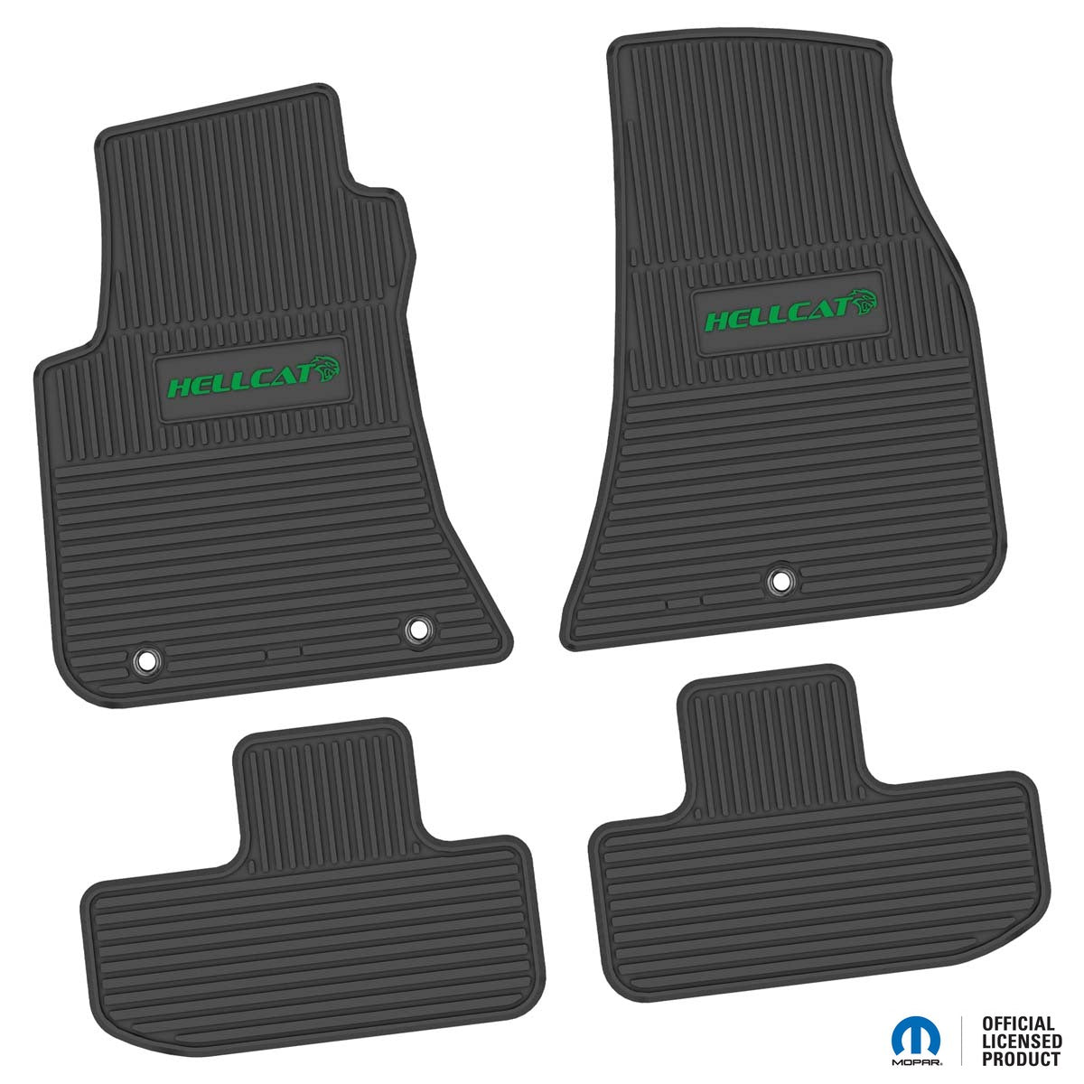 Challenger Floor Mats 11-23 Dodge Challenger RWD 4 Piece Custom Vintage Scene w/ Hellcat Insert - Black w/ Green Insert FlexTread