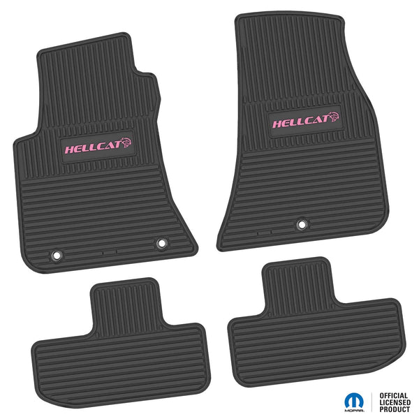 Challenger Floor Mats 11-23 Dodge Challenger RWD 4 Piece Custom Vintage Scene w/ Hellcat Insert - Black w/ Pink Insert FlexTread