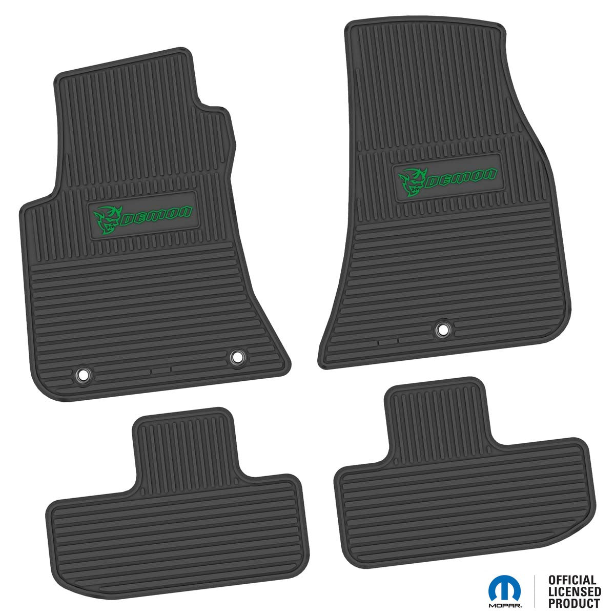 Challenger Floor Mats 11-23 Dodge Challenger RWD 4 Piece Custom Vintage Scene w/ Demon Insert - Black w/ Green Insert FlexTread
