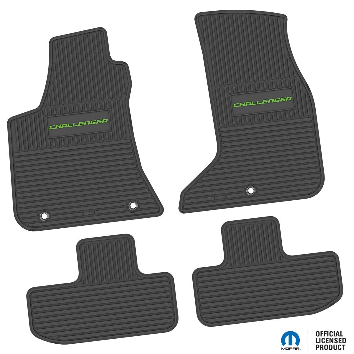 Challenger Floor Mats 17-23 Dodge Challenger AWD 4 Piece Custom Vintage Scene w/ Challenger Insert - Black w/ Lime Insert FlexTread