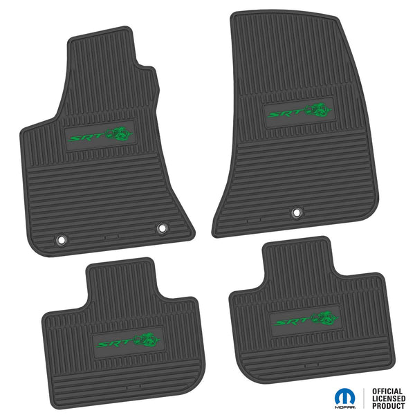 Charger Floor Mats 11-23 Dodge Charger RWD 4 Piece Custom Vintage Scene w/ SRT Superbee Insert - Black w/ Green Insert FlexTread