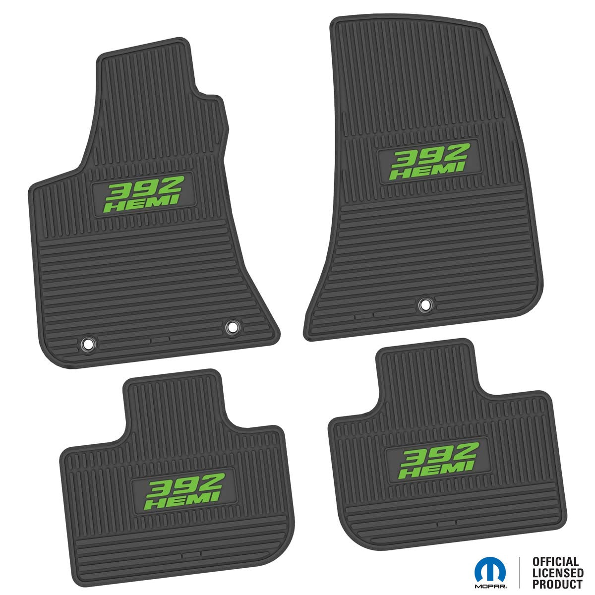 Charger Floor Mats 11-23 Dodge Charger RWD 4 Piece Custom Vintage Scene w/ 392 HEMI Insert - Black w/ Lime Insert FlexTread
