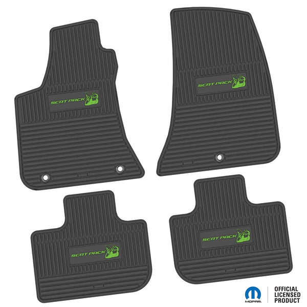 Charger Floor Mats 11-23 Dodge Charger RWD 4 Piece Custom Vintage Scene w/ Scat Pack Insert - Black w/ Lime Insert FlexTread