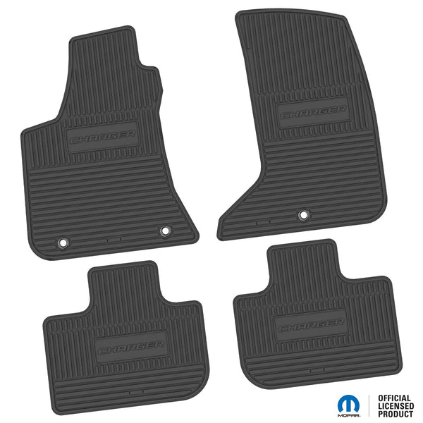 Charger Floor Mats 11-23 Dodge Charger AWD 4 Piece Custom Vintage Scene w/ Charger Insert - Black FlexTread