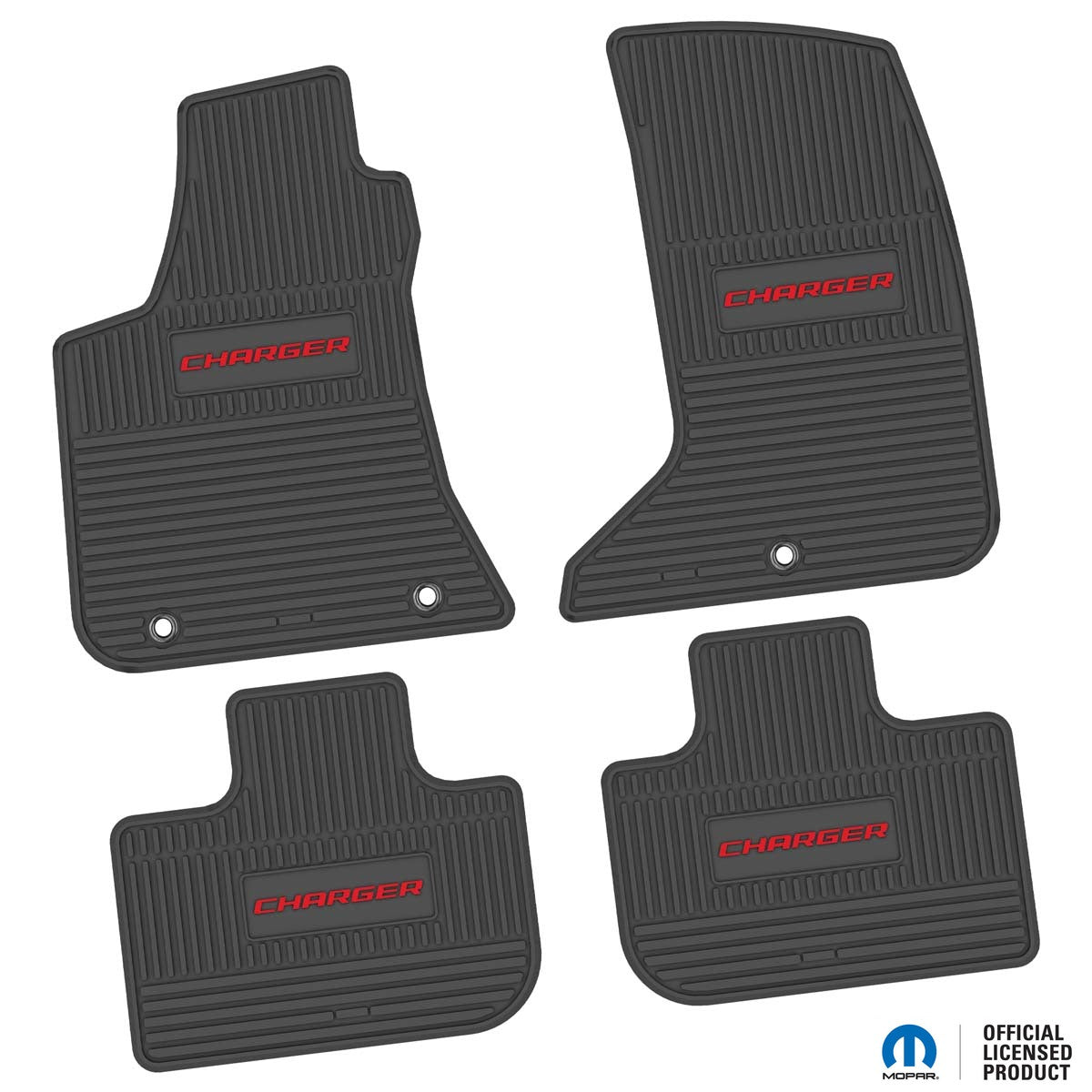 Charger Floor Mats 11-24 Dodge Charger AWD 4 Piece Custom Vintage Scene w/ Charger Insert - Black w/ Red Insert FlexTread