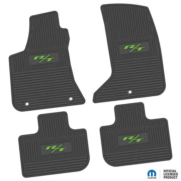 Charger Floor Mats 11-23 Dodge Charger AWD 4 Piece Custom Vintage Scene w/ R/T (2015-Current) Insert - Black w/ Lime Insert FlexTread