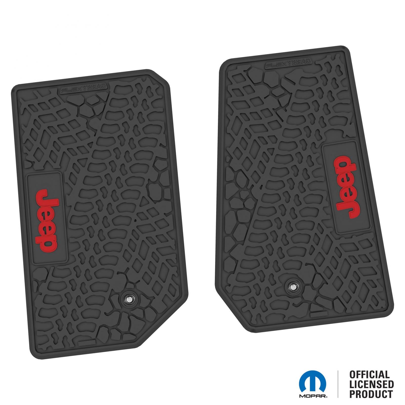 Jeep Floor Mats 07-13 Jeep Wrangler JK 2 Dr 2 Piece Tire Tread/Scorched Earth Scene w/ Jeep Insert - Black w/ Red Insert FlexTread