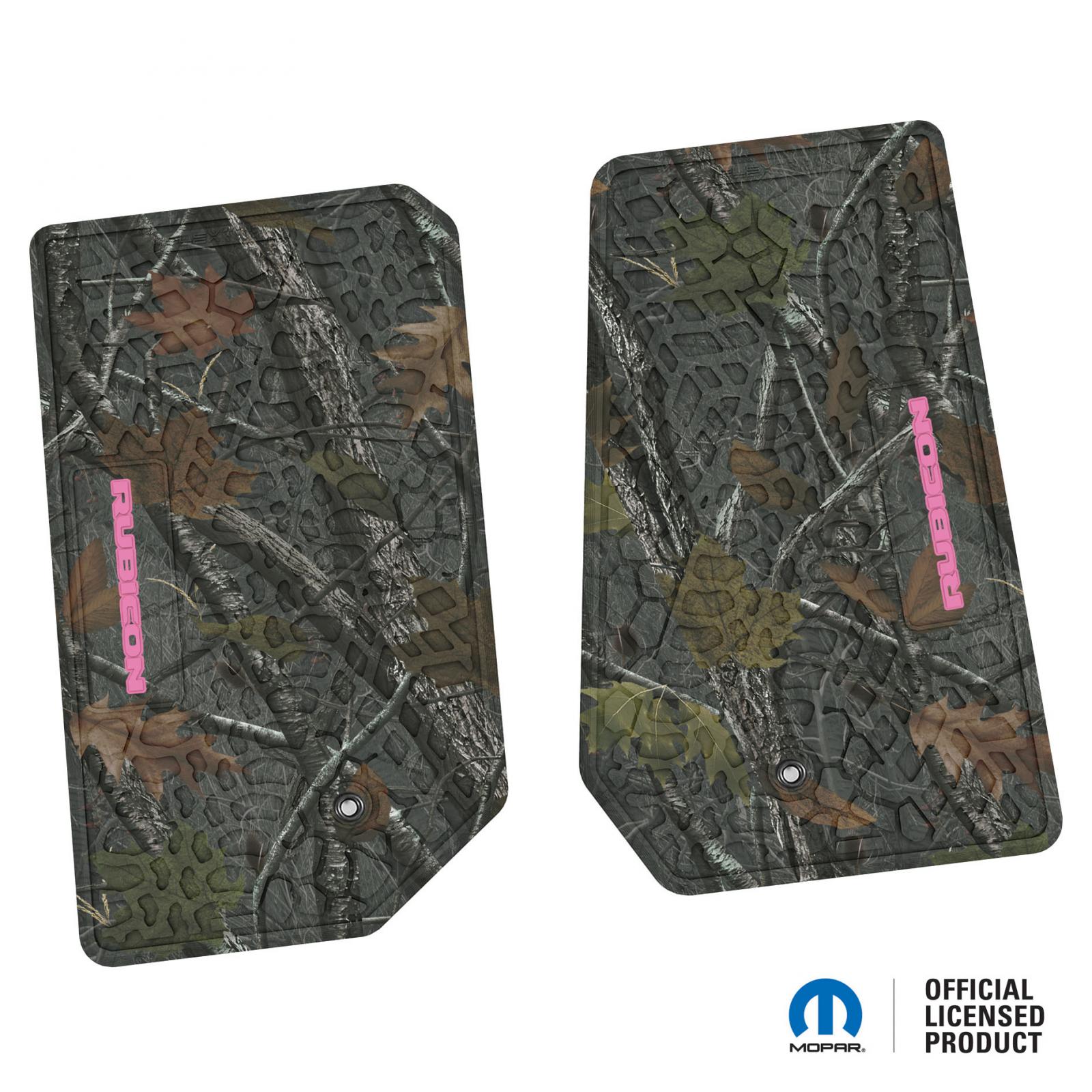 Jeep Floor Mats 07-13 Jeep Wrangler JK 2 Dr 2 Piece Tire Tread/Scorched Earth Scene w/ Rubicon Insert - Rugged Woods w/ Pink insert FlexTread