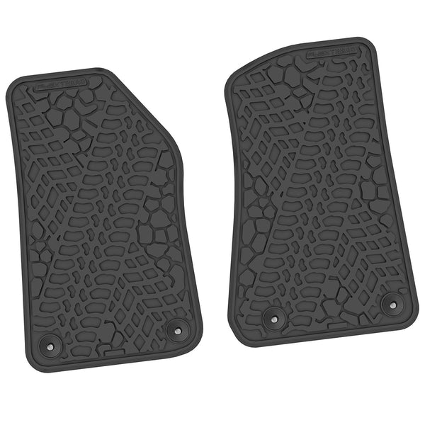 Jeep Floor Mats 18-22 Jeep Wrangler JL 2 Dr/Gladiator 2 Piece Tire Tread/Scorched Earth Scene - Black FlexTread