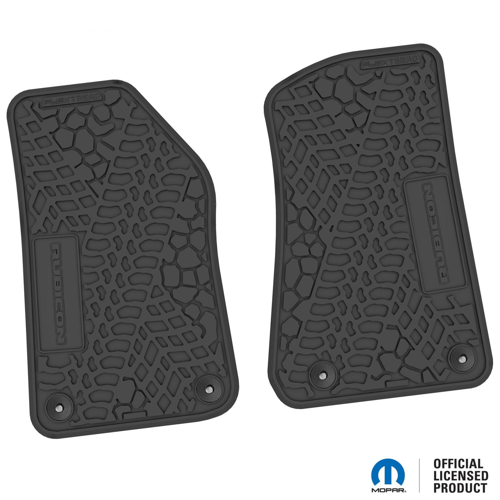 Jeep Floor Mats 18-22 Jeep Wrangler JL 2 Dr/Gladiator 2 Piece Tire Tread/Scorched Earth Scene w/ Rubicon Insert - Black FlexTread