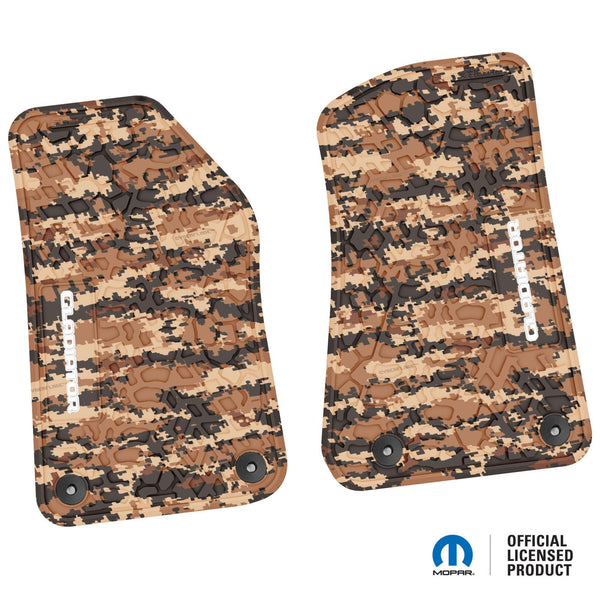 Jeep Floor Mats 18-22 Jeep Wrangler JL 2 Dr/Gladiator 2 Piece Tire Tread/Scorched Earth Scene w/ Gladiator Insert - Cyberflage w/ White Insert FlexTread
