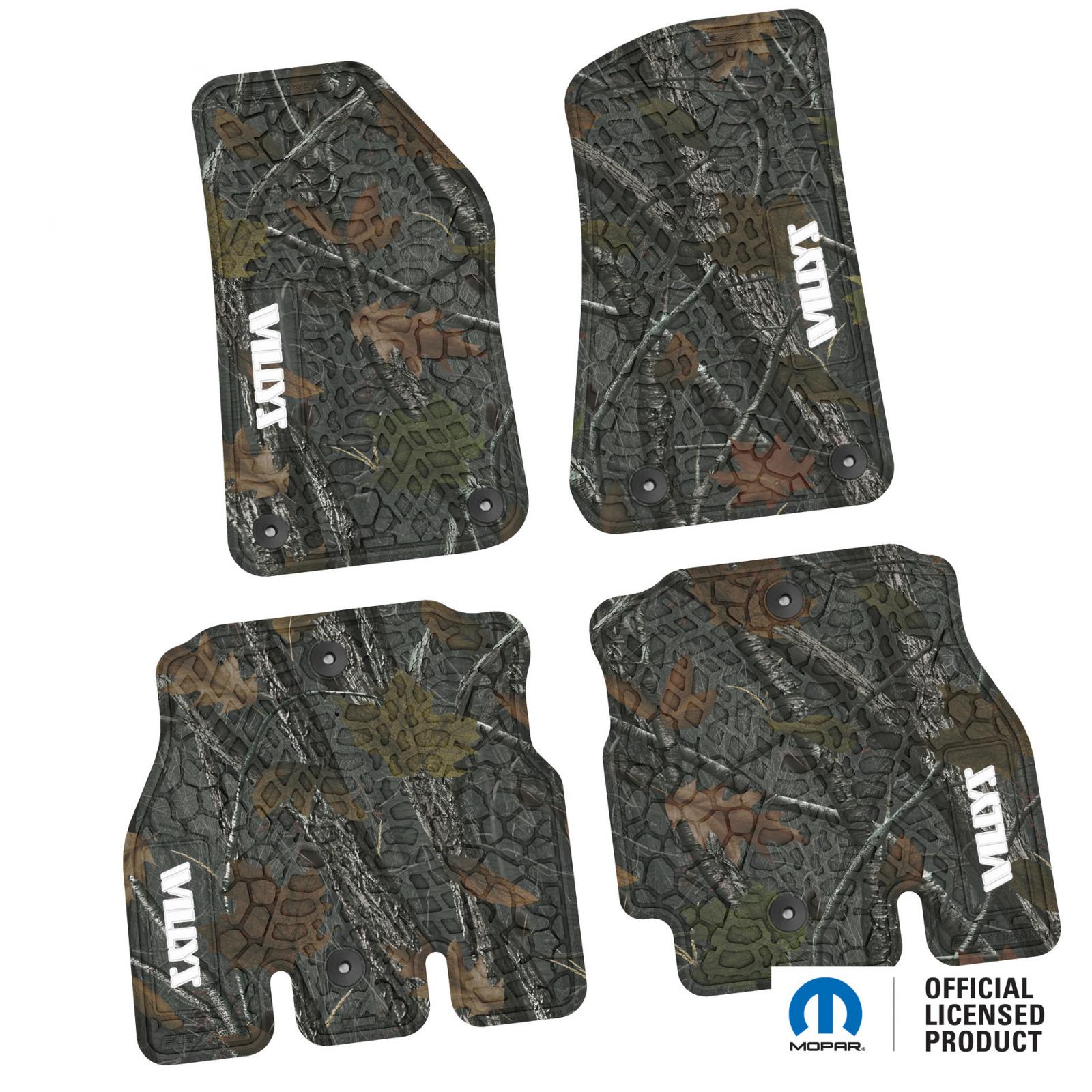 Jeep Floor Mats 18-24 Jeep Wrangler JLU 4 Dr 4 Piece Tire Tread/Scorched Earth Scene w/ Willys Insert - Rugged Woods w/ White insert FlexTread