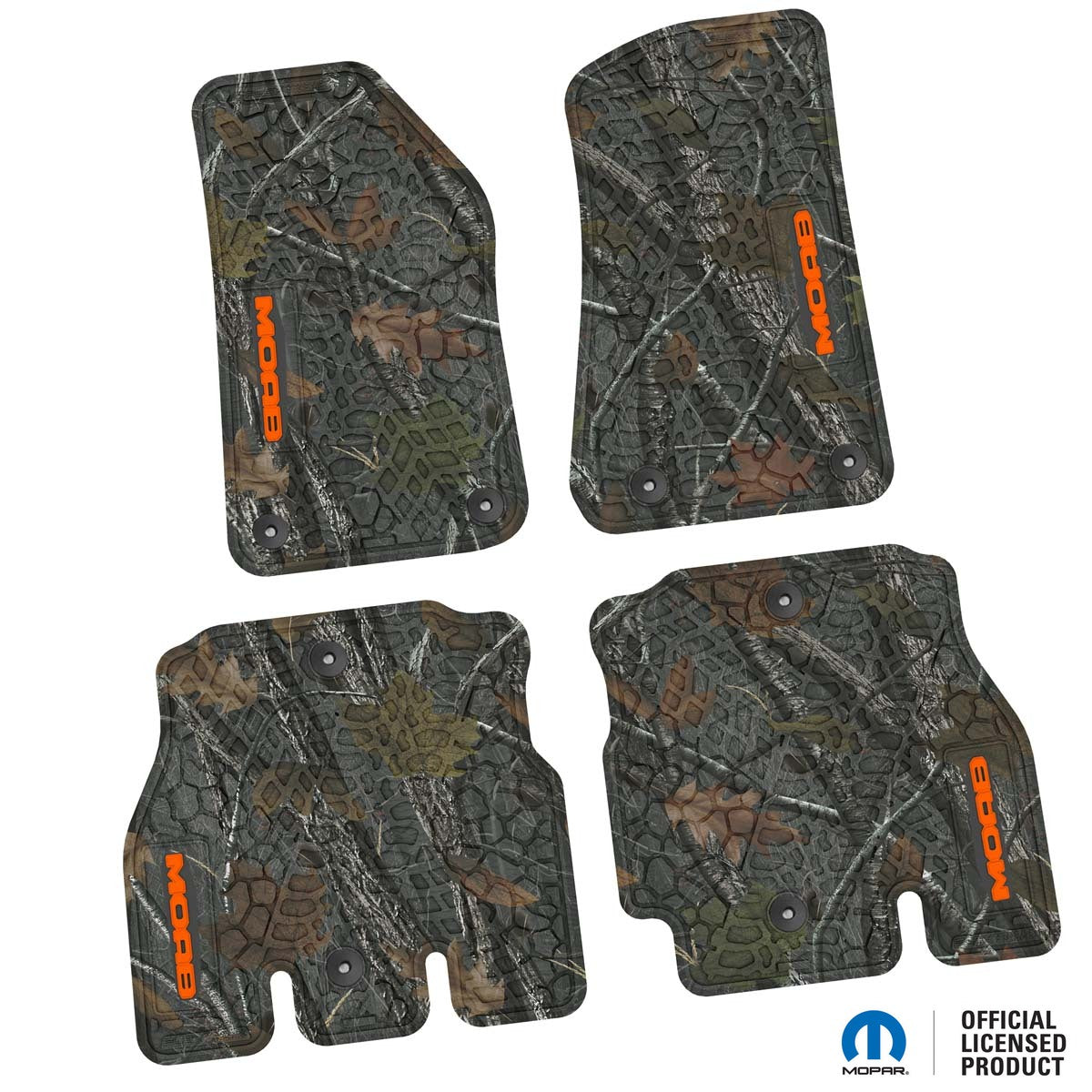 Jeep Floor Mats 18-22 Jeep Wrangler JLU 4 Dr 4 Piece Tire Tread/Scorched Earth Scene w/ MOAB Insert - Rugged Woods w/ Orange insert FlexTread