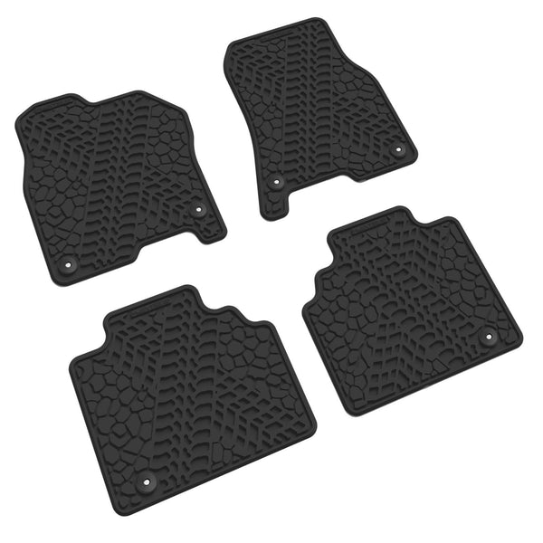 Dodge Ram Floor Mats 19-22 Dodge Ram 1500 Quad Cab 4 Piece Tire Tread/Scorched Earth Scene - Black FlexTread