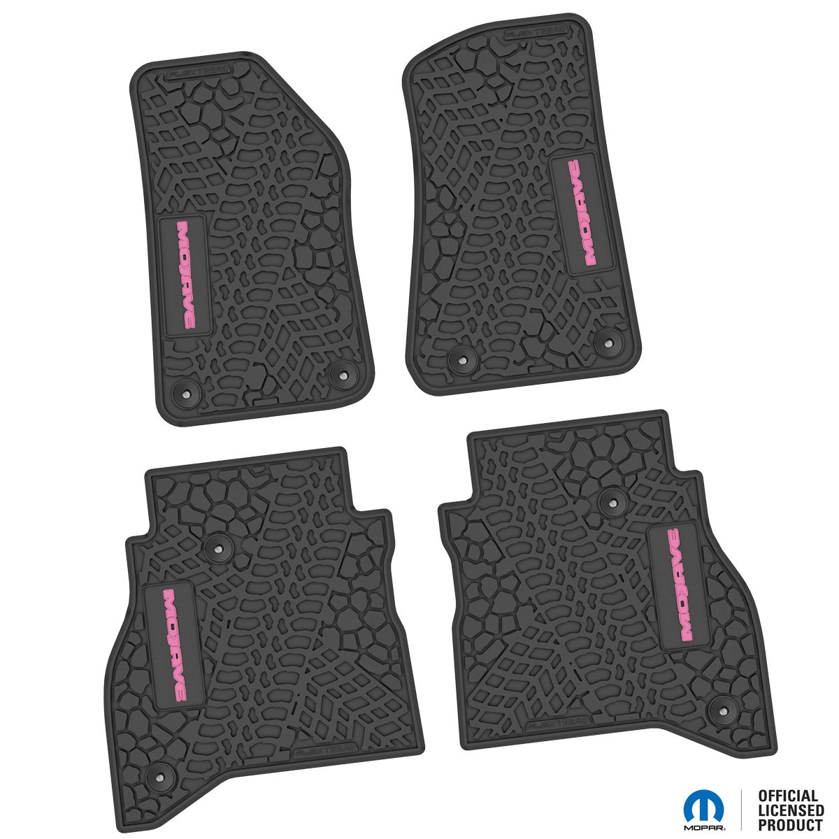 Jeep Floor Mats 20-22 Jeep Gladiator 4 Piece Tire Tread/Scorched Earth Scene w/ Mojave Insert - Black w/ Pink Insert FlexTread