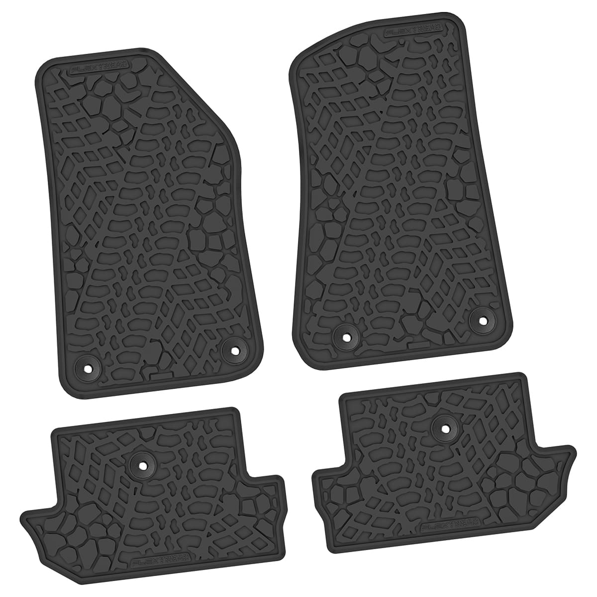 Jeep Floor Mats 18-Up Jeep Wrangler JL 2 Dr 4 Piece Tire Tread/Scorched Earth Scene - Black FlexTread