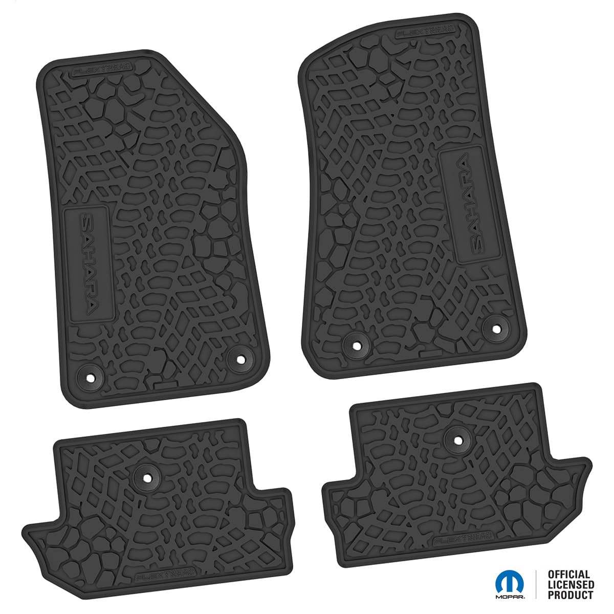 Jeep Floor Mats 18-Up Jeep Wrangler JL 2 Dr 4 Piece Tire Tread/Scorched Earth Scene w/ Sahara Insert - Black FlexTread